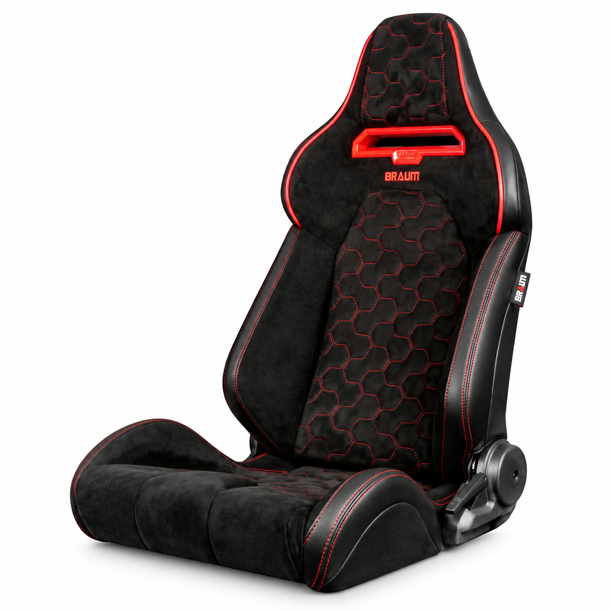 Braum Viper-X Series Black Alcantara with Honeycomb and Red Stitching Sport Reclinable Seats